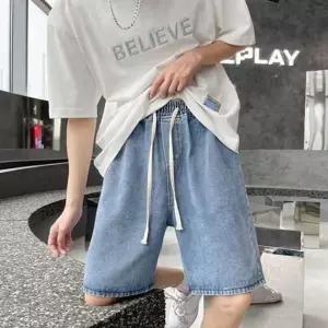 남성 데일리 와이드 데님 밴딩 반바지 캐주얼 팬츠