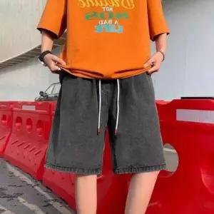 남성 데님 와이드핏 버뮤다 팬츠 여름 밴딩 반바지