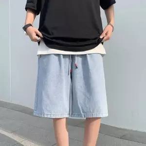 [셀러에이드]남성 여름용 데님 와이드 허리밴딩 버뮤다 팬츠 청반바지