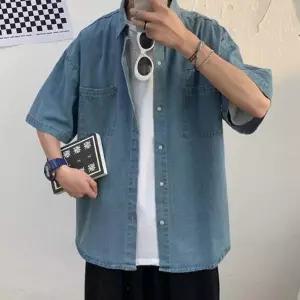 [셀러에이드]남성용 데님 반팔 셔츠 캐주얼 청남방 연청 진청 슬림핏 여름 셔츠