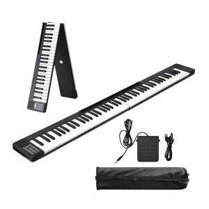 [포르르] 88키 접이식 피아노 일렉트릭 키보드 반가중 휴대용 디지털 충전식 듀얼 스피커, 블루투스 5.0 미디 지속 페달, 악보 홀더, 가방(색상: B)