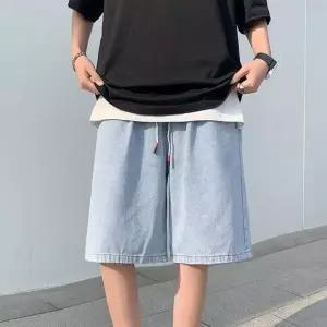 [셀러에이드]남성용 여름 와이드 데님 허리밴딩 청 반바지 캐주얼 버뮤다 팬츠