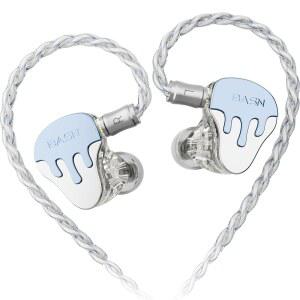 [포르르] 음악가를 위한 소음 차단 기능이 있는 BASN BmasterX 6 드라이버 하이브리드 인이어 모니터, 무대 및 스튜디오, 프로페셔널 하이파이 IEM, 탈착식 4코어 OFC 은도금 케이블 충격 방지 케이스(청백색)