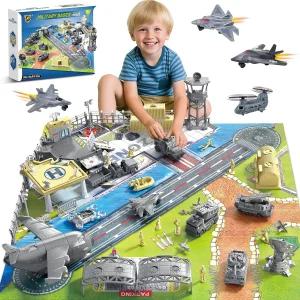 군 기지 건물 놀이 세트 11대의 차량으로 구성된 육군 장난감 비행기 헬리콥터 전투기 남성 액션 피규어 및