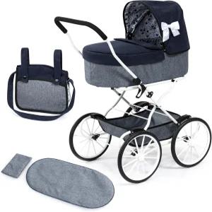 바이엘 디자인 인형 프램 클래식 - 네이비-그레이-하트 배시넷 푸시 유모차 캐리코트 커버 숄더백 접이식