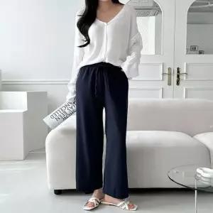 여자 여름 시원한 골지 일자 팬츠 허리 밴딩 통바지 WEF020F