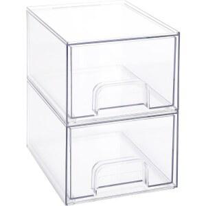 서랍이 있는 씨팀 2팩 클리어 메이크업 정리함, 아크릴 플라스틱 화장품 진열장, 보석 보관함, 서랍장 홀더, 욕실, 세면대, 주방 캐비닛, 팬트리, 조리대