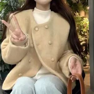 여자모직코트 부들 트렌드 모직 코트 가을 겨울 더블 도톰 숏 톱 ible4