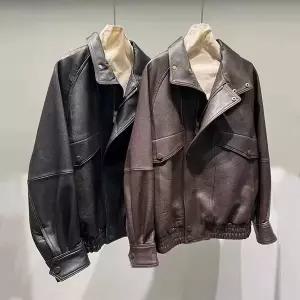 스웨이드 자켓 재킷 봄 가을 점퍼 아우터 카라 천연 양가죽 코트 2025 여성 여자 가죽 턴다운 칼라 의류