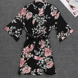( )여성 샤워가운 로브 수면 골프 플라워 기모노 Free