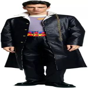 웨이수 코스프레 의상 블랙 푸 가죽 롱코트 남성용 모자 포함 정장 할로윈