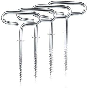 Hotop 4 피스 얼음 앵커 낚시 캠핑 텐트 말뚝, 야외 쉼터 판자 나사산 페그 235 탄소강 액세서리 겨울 하이킹 활동용