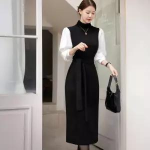 [시크라인] 아비셀트 셔츠 레이어드 니트 원피스