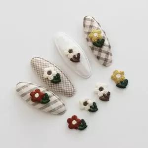 헤어핀만들기 장식 꽃한송이 자수 패치 2개