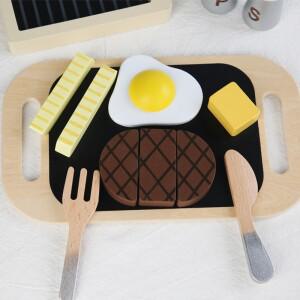 몽테조이 어린이 시뮬레이션 프라이드 스테이크 장난감 나무 주방 역할놀이 조기 교육