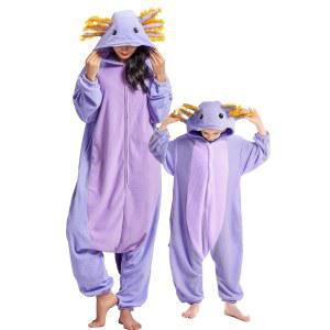 델리 유니 액솔로틀 원피스 잠옷, 애니멀 코스튬 슬립웨어 할로윈 코스프레 홈웨어