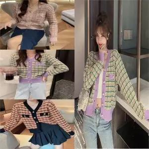 [오노마] ONM 여자 트위드 니트 가디건 자켓 믹스 금장 버튼 아우터 (S9616444)