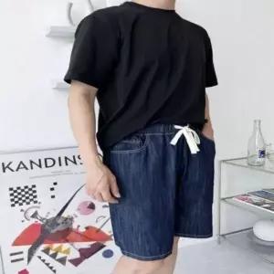 남성용 여름 린넨 와이드 밴딩 반바지 팬츠