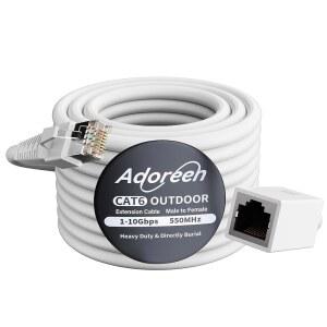 Adoreden Cat 6 야외 이더넷 연장 케이블 100피트 흰색, 고속 남녀 네트워크 커플러, POE, 자외선 저항성 고강도 직매장 롱 캣 5e 5 RJ45 코드 커넥터