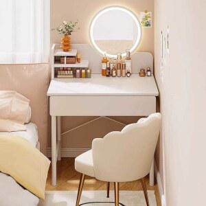 화장대 레이디 가구 소형 스툴 1인용 신혼집 슬라이딩 거울 입식 60cm미디엄베 뚜껑