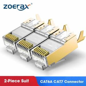 ZoeRax 10PCS CAT6A/CAT7 차폐 커넥터 RJ45 이더넷 통과되지 않음 50u 금도금 8P8C 모듈러 플매트 카펫 러