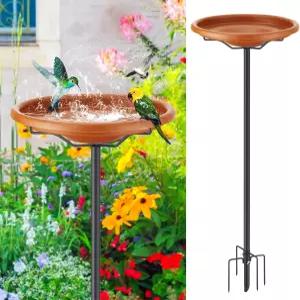 야외용 코코넛 메탈 버드 배스 정원용 47인치 탈착식 5가지 갈래 베이스 스파 및 브라운 볼이 있는