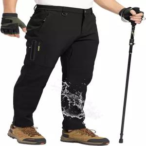 TBMPOY 남성 스노우 팬츠 플리스 안감 하이킹 겨울 방수 소프트쉘 스키 아웃도어 단열 클라이밍 지퍼 포켓