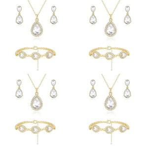 결혼 선물용 결혼식 신부 들러리를 위한 OTTFF 티어드롭 주얼리 세트, 18K 골드 또는 로즈 실버 도금 목걸이 귀걸이 세트