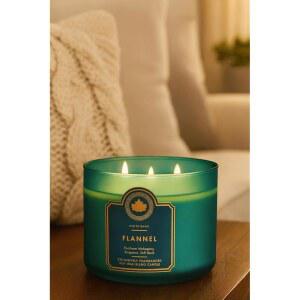 화이트 반 플란넬 3-윅 캔들, 14.5온스 향의 병 베르가못 마호가니 머스크 향, 대두 및 파라핀 왁스 블렌드와 장식용 뚜껑, 실내용