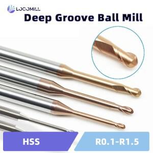 LOCO 딥 그루브 볼 엔드 밀 2 플루트 HRC55 마이크로 직경 CNC 롱 넥 R0.1-R1.5 클리어 호환런스 도구