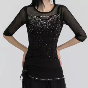 [까르죠아]별빛 블라우스 라틴댄스복 여성 여자 라인 스포츠댄스 상의 줌바 난타