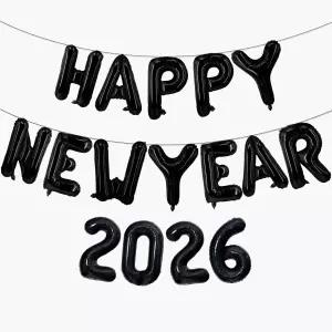 블랙 해피 뉴 이어 2026 풍선 16 이브 파티 용품 새해 장식 NYE