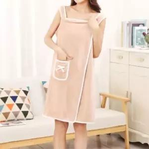 겨울 극세사 샤워가운 따뜻한 목욕 가운 베이지색 여성용 수면가운 (WFK7P6M)