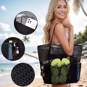 대용량 메쉬 원단 다양한 수납 어깨 스트랩 비치백 WF660AB
