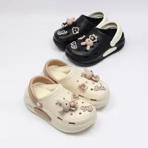 타치 발등장식 펀칭 털안감 스트랩 키높이 통굽 슬리퍼 5cm