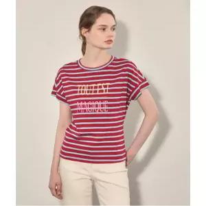 [올리비아로렌][비밀특가] 스트라이프 레터링 티셔츠_VOBAS4F7111