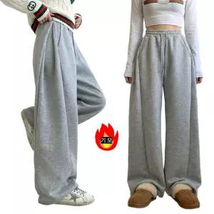 [제니유]제니유 여성 융털 기모 사이드 폴딩 핀턱 트레이닝 와이드 팬츠