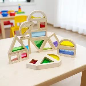 캐스B 투명 도형블록 색모래 워터 구슬 샌드 쌓기 모양찾기 색깔놀이 원목블럭 (16p)