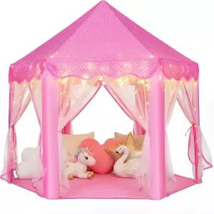 윌울퍼 프린세스 캐슬 플레이 텐트 큰 아이들을 위한 실내 게임을 별빛 장난감이 있는 육각형 놀이방
