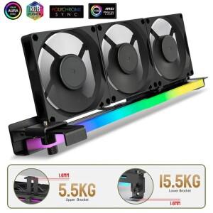 2in 1 RGB GPU 홀더  3x80mm 팬 포함  수평 그래픽 카드 브래킷  비디오 지원  5V3Pin 라디에이터 쿨링