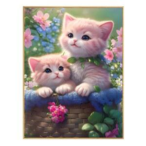 귀여운 고양이 두마리 도안세트 실십자수 액자형 구슬붙이기 세트 액자 30x40