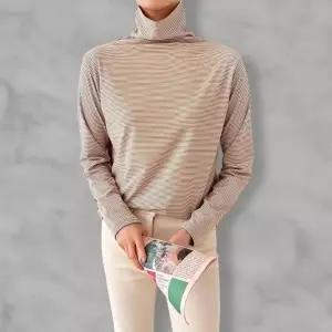 [다잇템] 여성 FW 상의 양기모 신축성 터틀넥 단가라 티셔츠