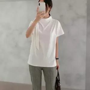 [다잇템] 여성 대형 편한 반소매 사이즈 코튼 리본 넥 이너티 티셔츠