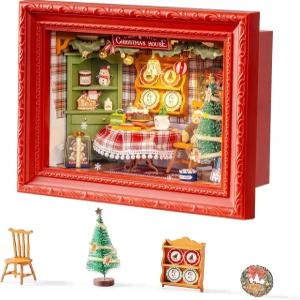 로보타임 크리스마스 이브 파티 사진 프레임 DIY 미니어처 하우스 키트 3D 나무 퍼즐 빌드 작은 인형집