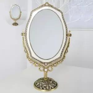 양면탁상거울 엔틱 퀸스골드 웨이브-대 탁상거울