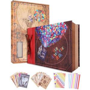 저희 어드벤처북 스크랩북 앨범 11.9 X 7.6 인치 80페이지, 3D 레트로 엠보싱 레터 가죽 커버 무비 업, 커플을 위한 메모리북, 결혼식, 남자친구를 선물, 커플 선물 아이디어, 기념일