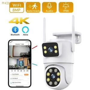 듀얼 스크린 Ai 추적 IP66 감시 카메라 와이파이 자동 인간 iCS 8MP 무선 야외 감지 4K