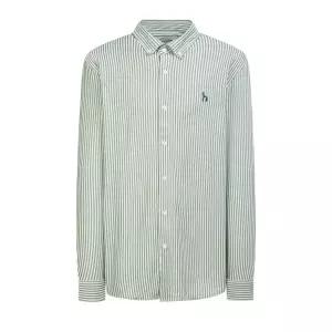 [헤지스]헤지스 그린 스트라이프 면혼방 긴팔 캐주얼 셔츠 WHSH5A223E2