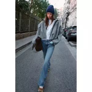 [정품] 자라 자켓 데일리 야상 아웃터 ZARA 소프트 후드 오버사이즈 봄버 재킷 - 그레이