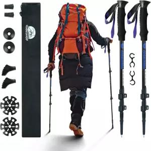 등산용 접이식 트레킹 폴 2팩 - 조절 가능한 알루미늄 하이킹 여성 남성 시니어 용 경량 워킹 스틱